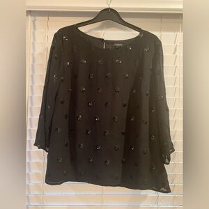Talbots Woman Black 3/4 Sleeve Boat Neck Top with Sequins Size MP